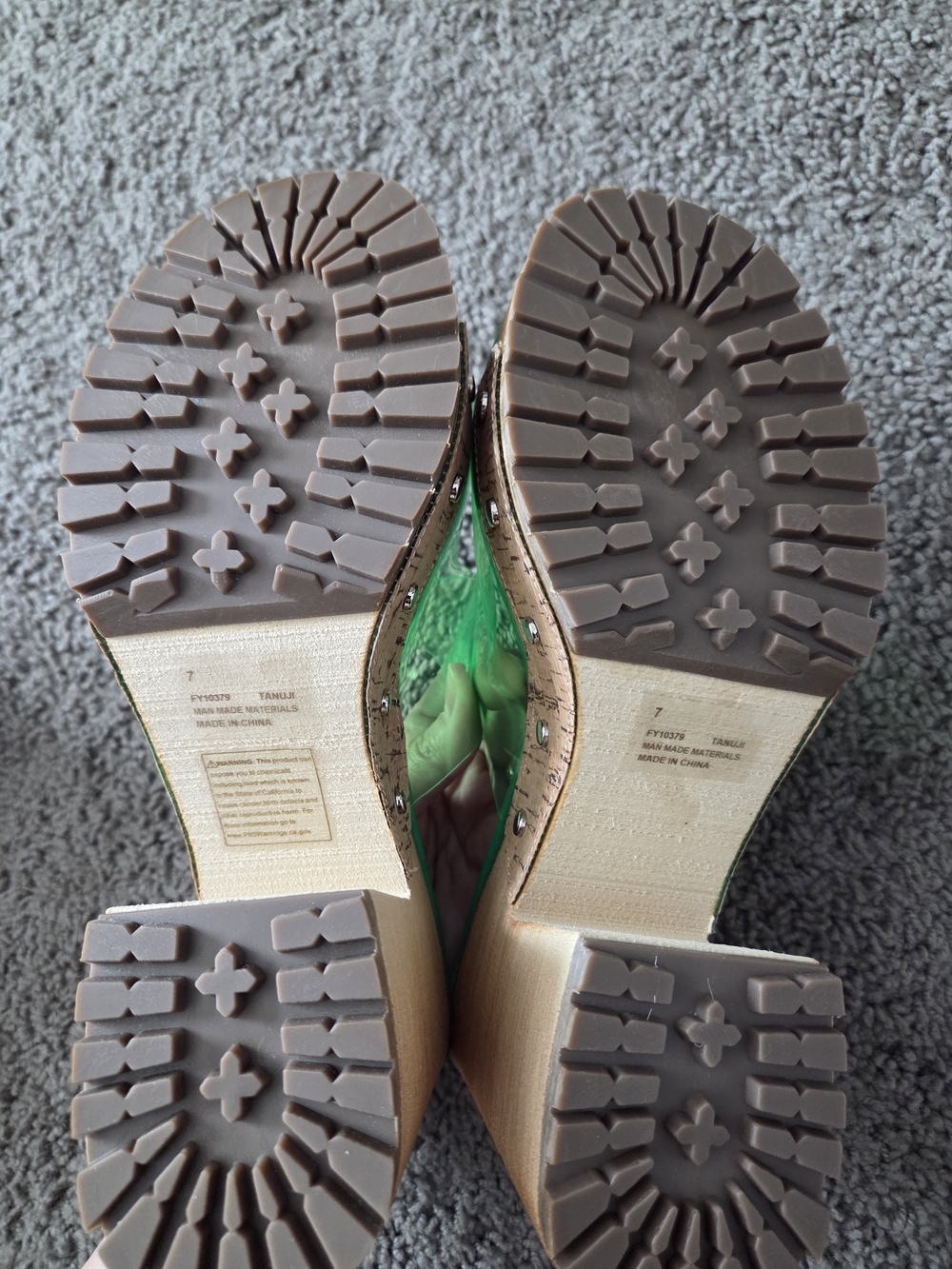 Cape Robbin Green Clear Double Buckle Platform Mule Sandals 7 - Picture 9 of 9